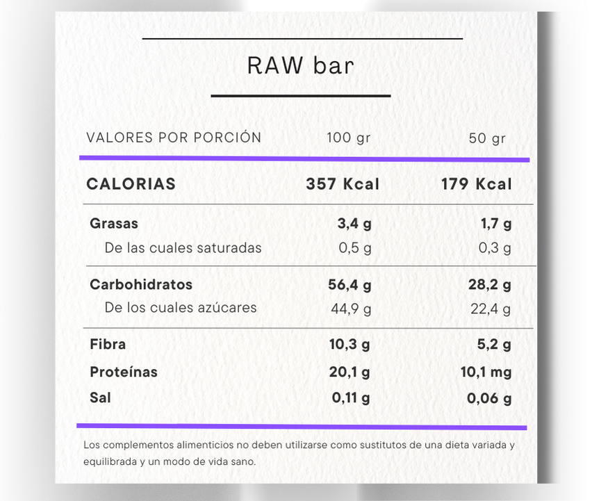 raw bar info nutricional