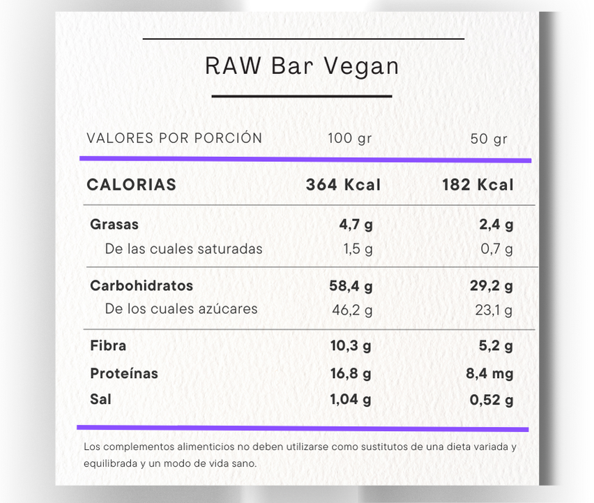 Raw bar vegan info nutricional