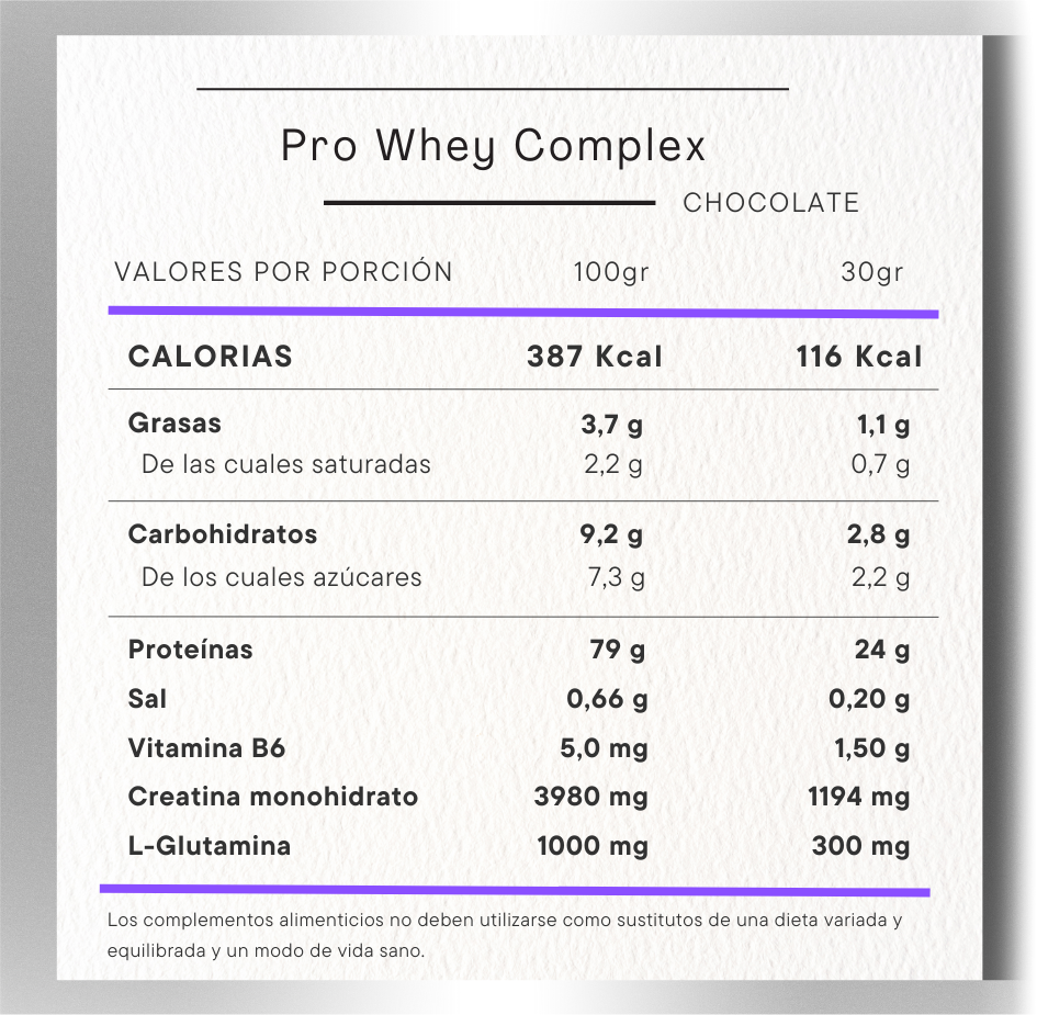 Pro whey complex chocolate informacion nutricional