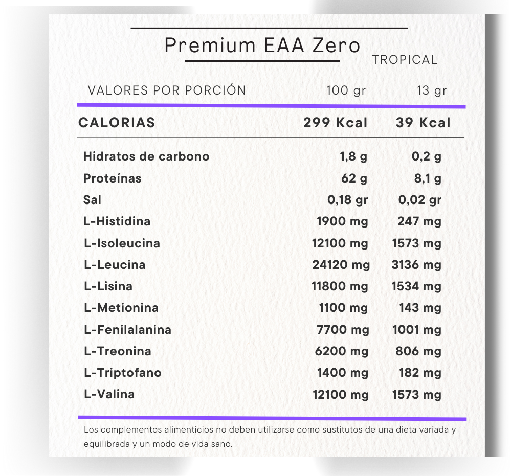 Premium EAA zero infomacion nutricional