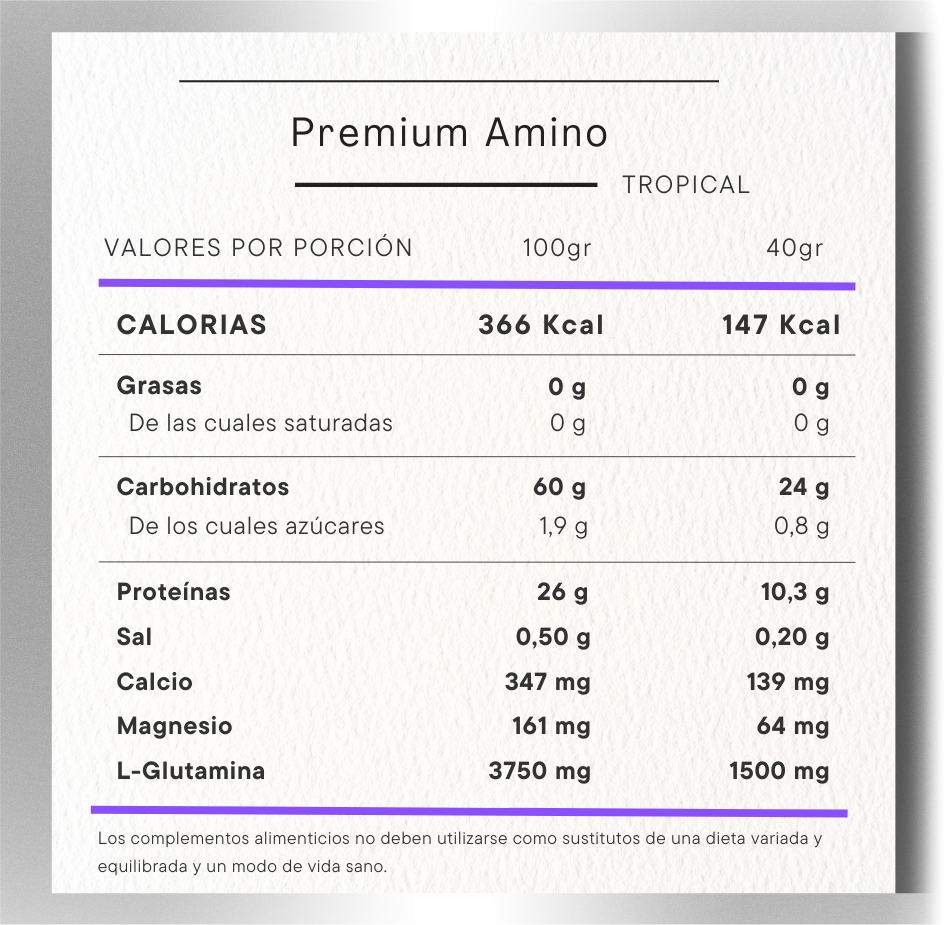 Premium amino informacion nutricional