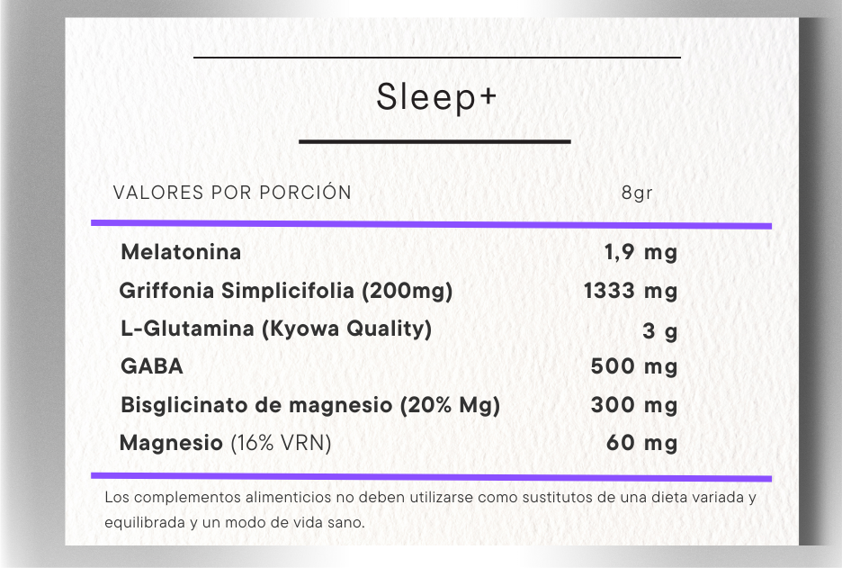 Sleep+ informacion nutricional