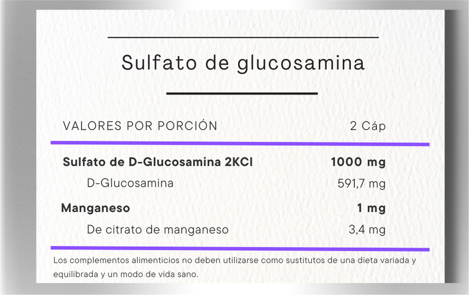 Sulfato de glucosamina informacion nutricional