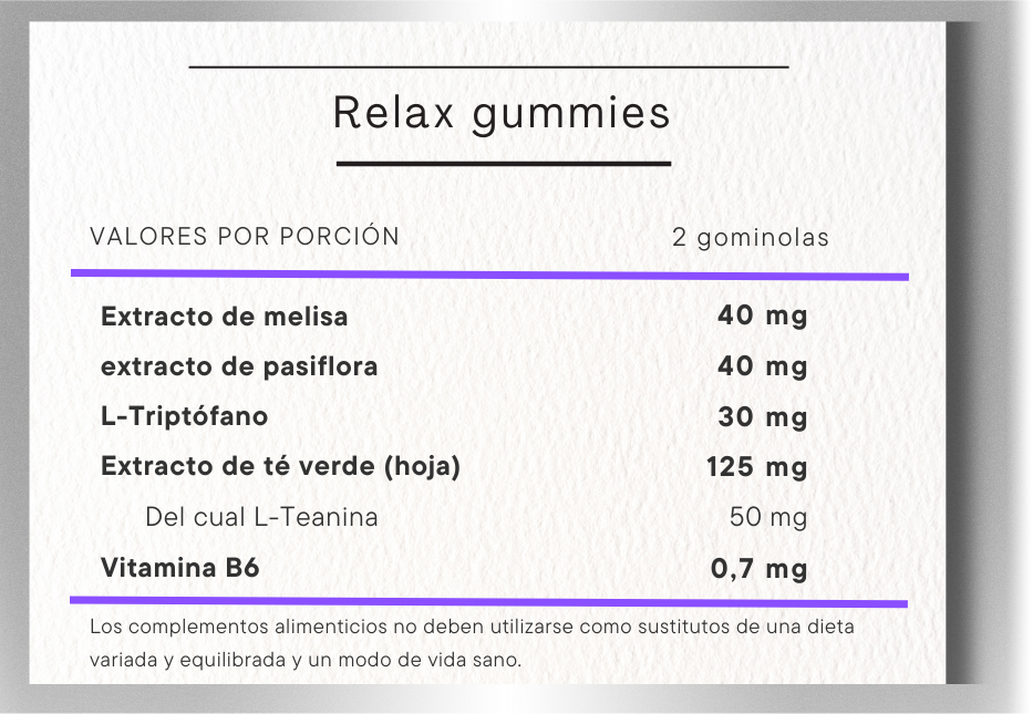 relax gummies informacion nutricional